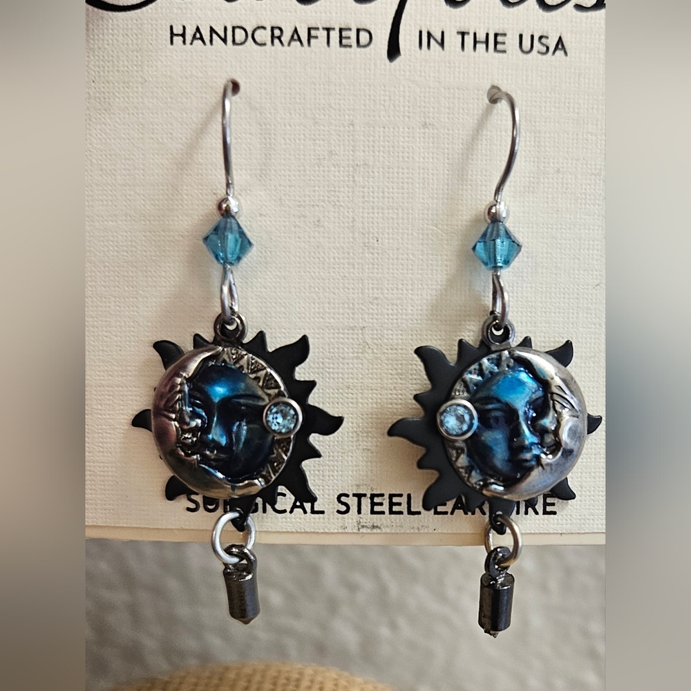 SILVER FOREST Silver Forest Blue Eclipse Layered Earrings Sun Moon - Picture 6 of 8